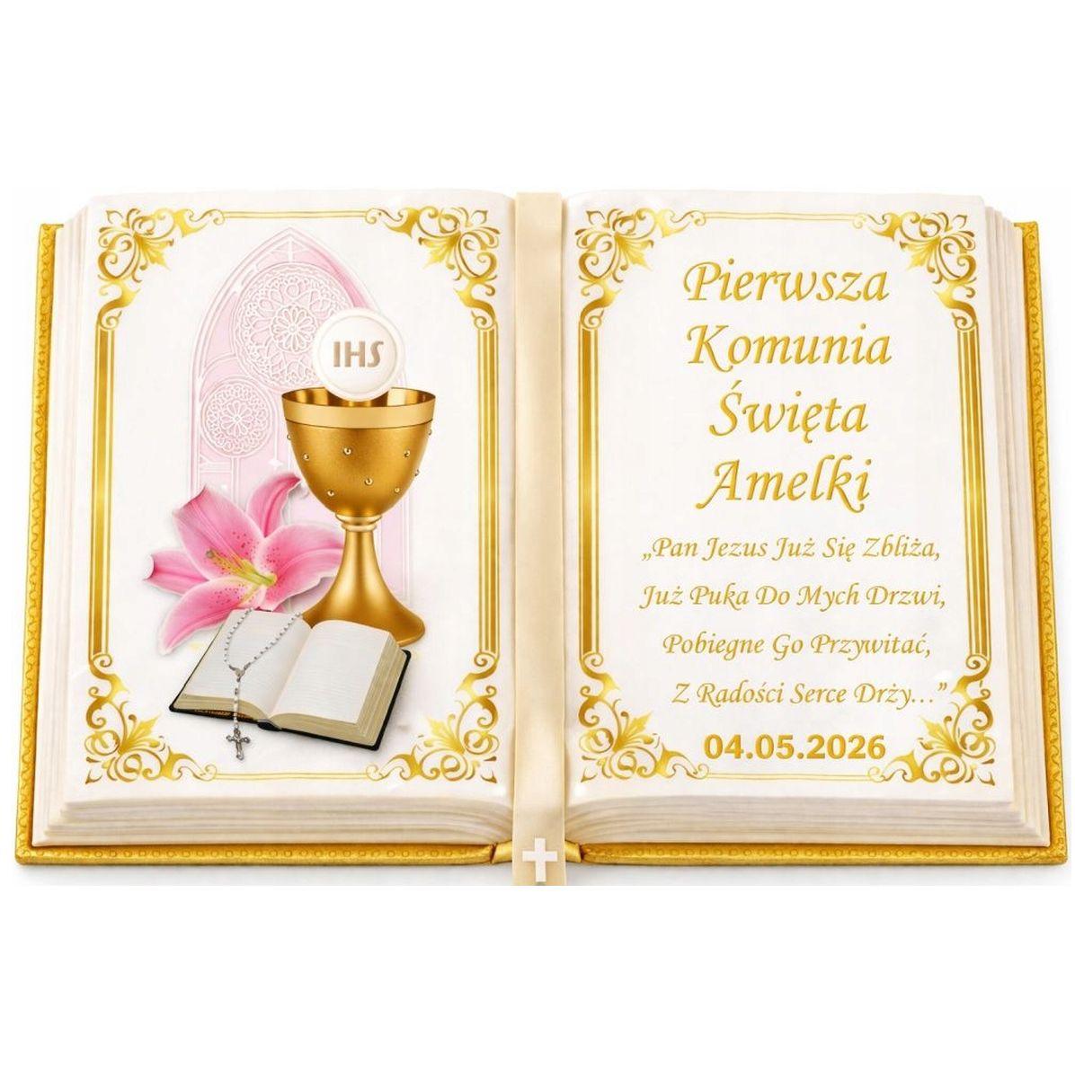 oplatek-komunijny-ksiega-lilia oplatek-na-tort-komunijny-ksiega-z-lilia-i-imieniem