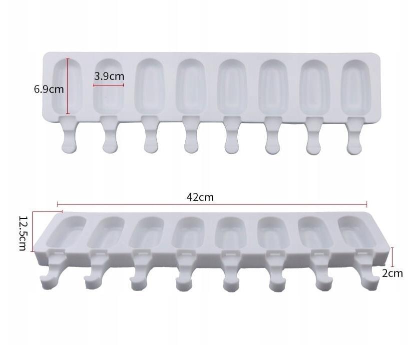 forma silikonowa do lodów 8 gniazd z boku wymiary