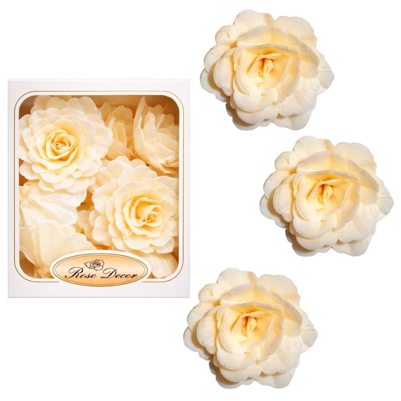 Kwiaty z wafla na tort – róża chińska ecru 5,5 cm (18 szt.)
