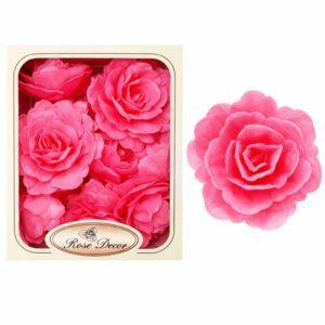 Kwiaty z wafla na tort – róża chińska różowa 5,5 cm (18 szt.)
