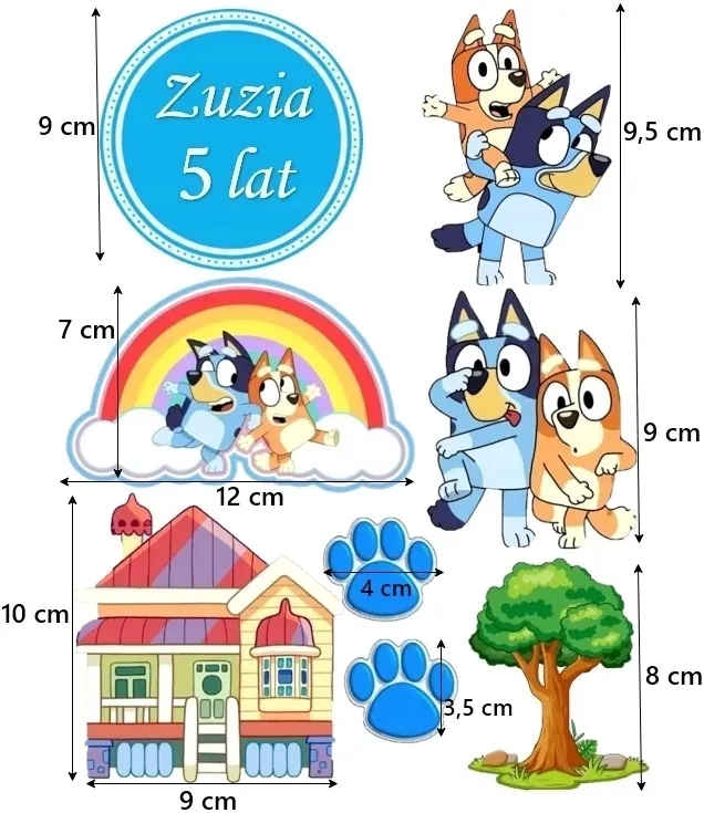 bluey-personalizowana-dekoracja wydruk-cukrowy-bluey-z-tabliczka-i-personalizacja