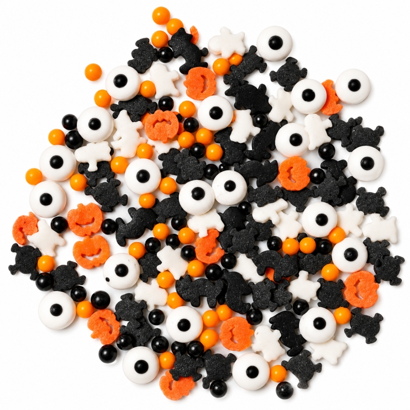 dekoracyjna-posypka-halloween-40g posypka-halloween-cukrowa-mix-oczy-dynie-duszki-czaszki-40g