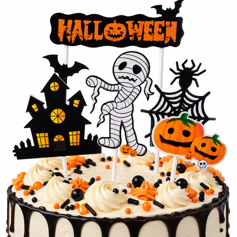 topper-halloween-na-tort-5-elementow topper-na-tort-halloween-dynia-pajeczyna-zombie-zestaw-5-elementow